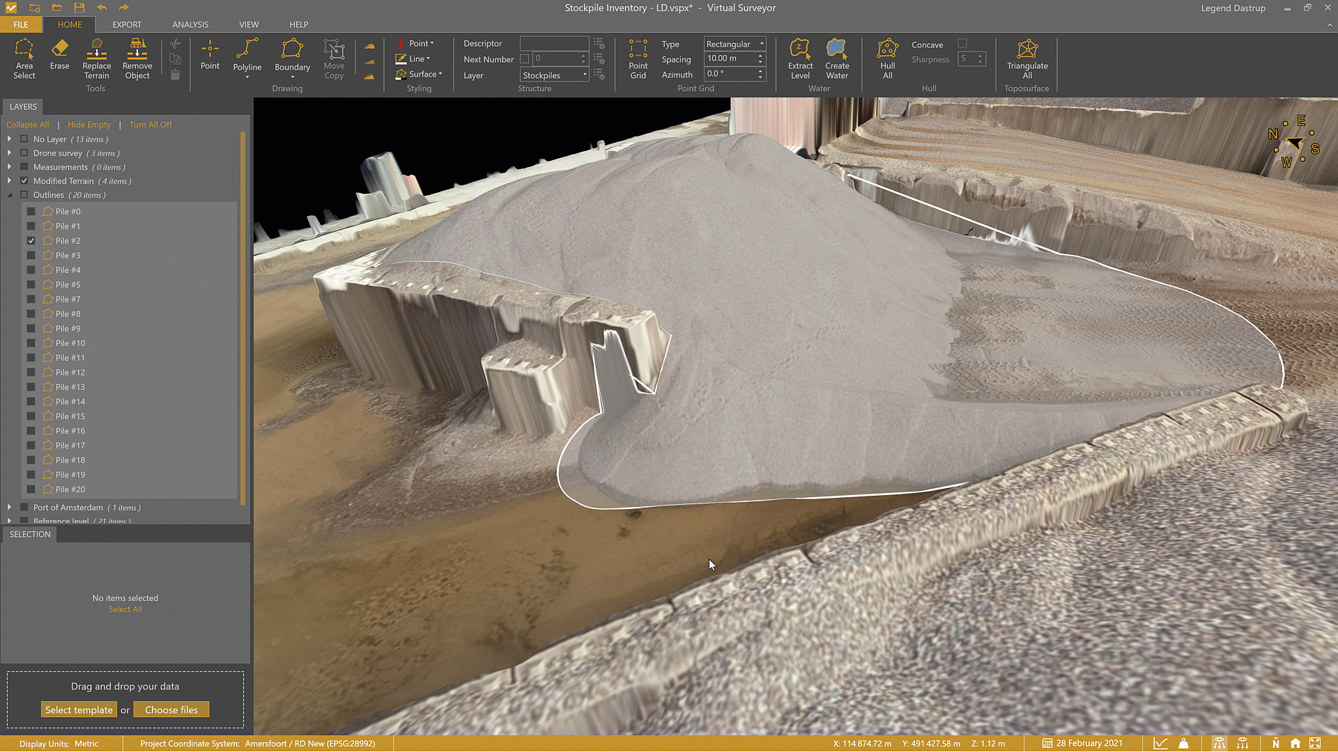 Open wall stockpile shown with the transparency lens enabled