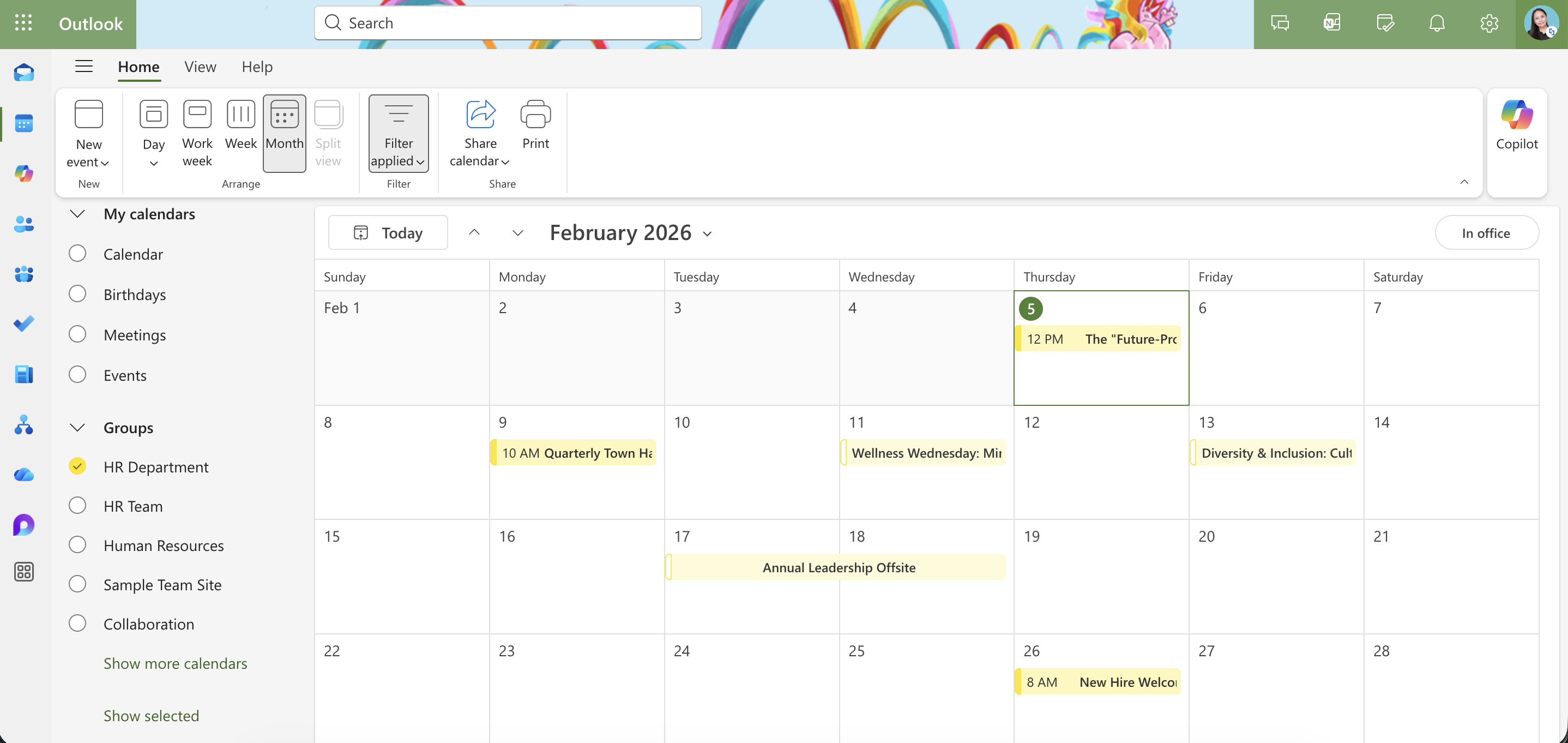 sample Outlook group calendar