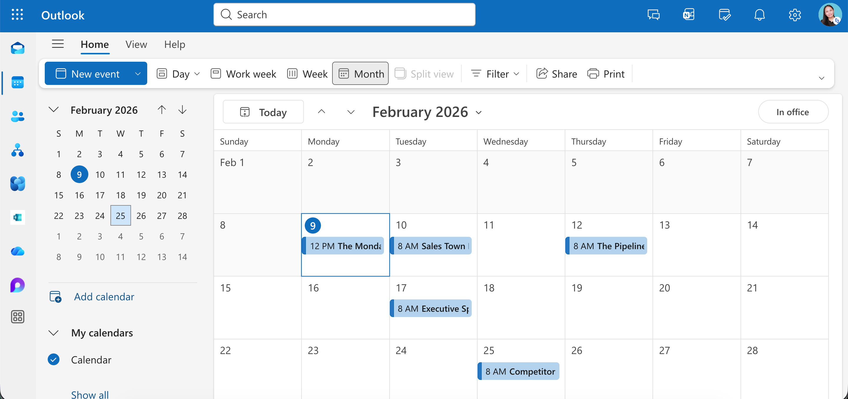 sample shared mailbox calendar