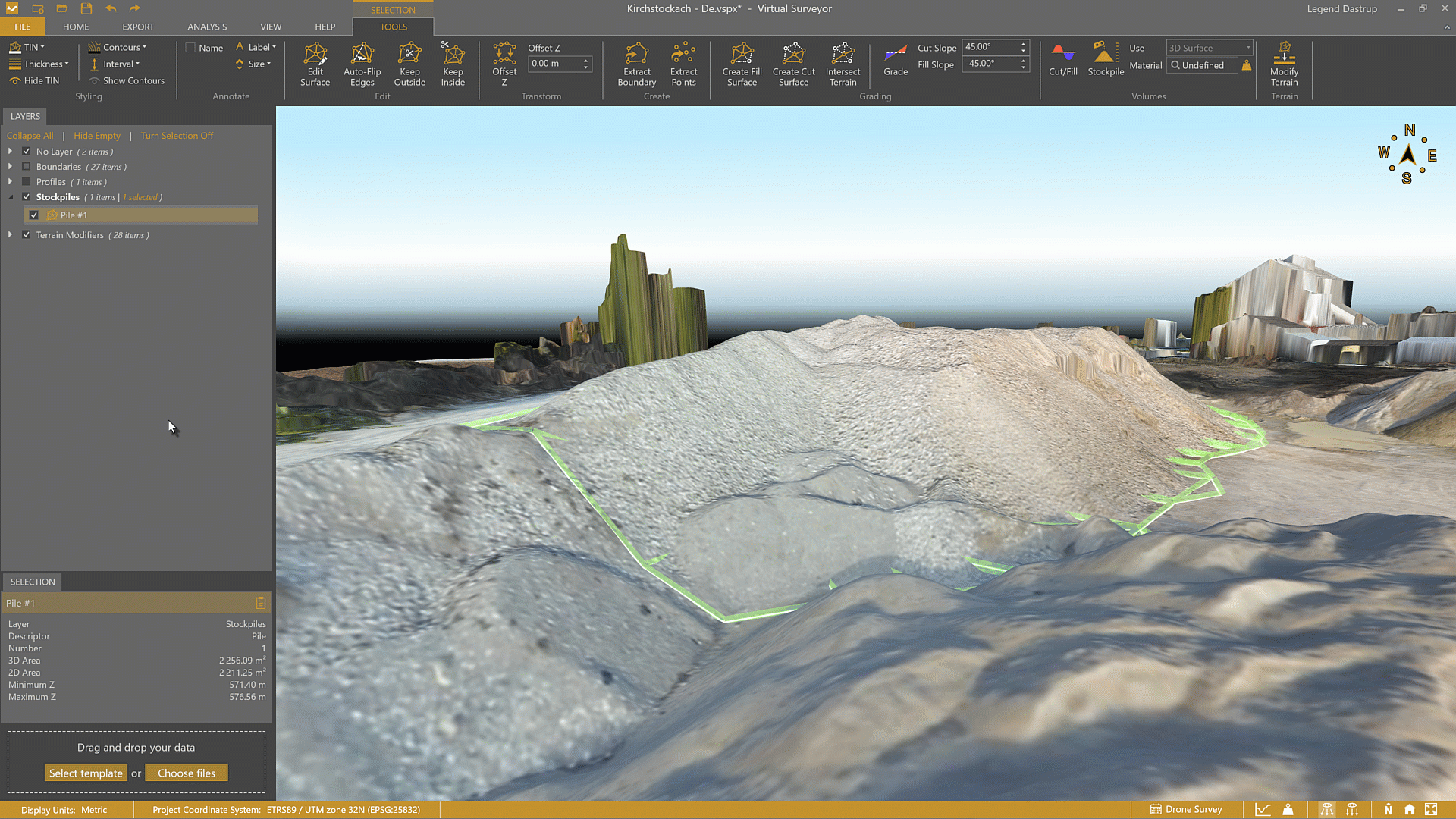  A look at the surface under the stockpile with the orthophoto disabled