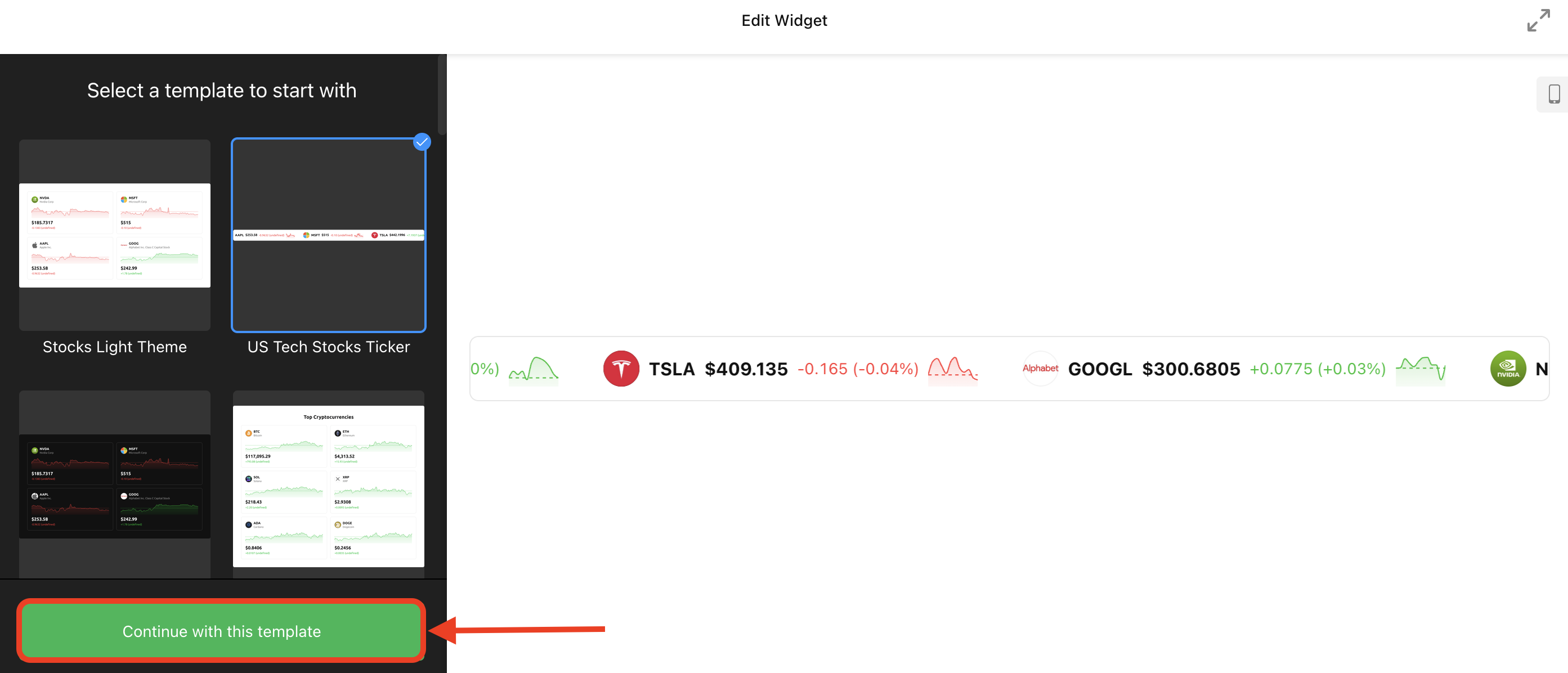 Continue with this template