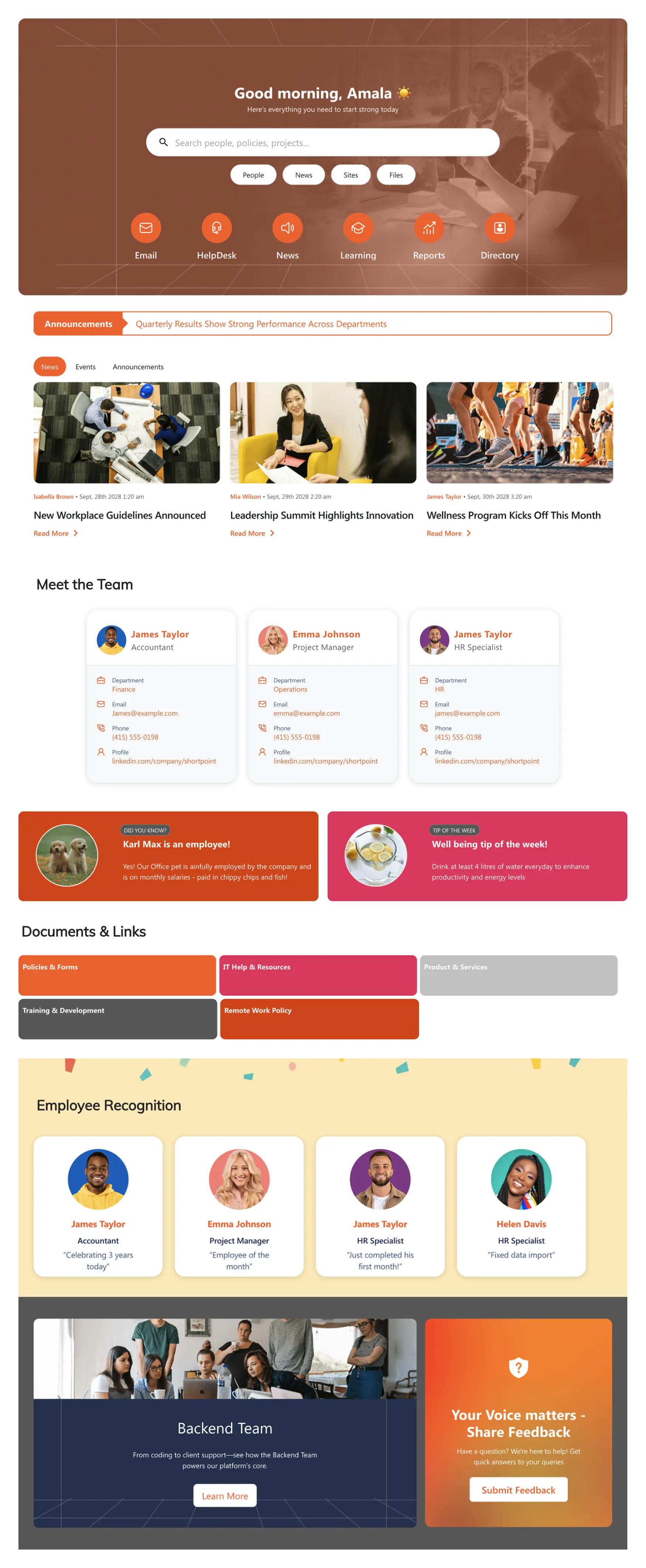 sample page with ShortPoint Design Elements