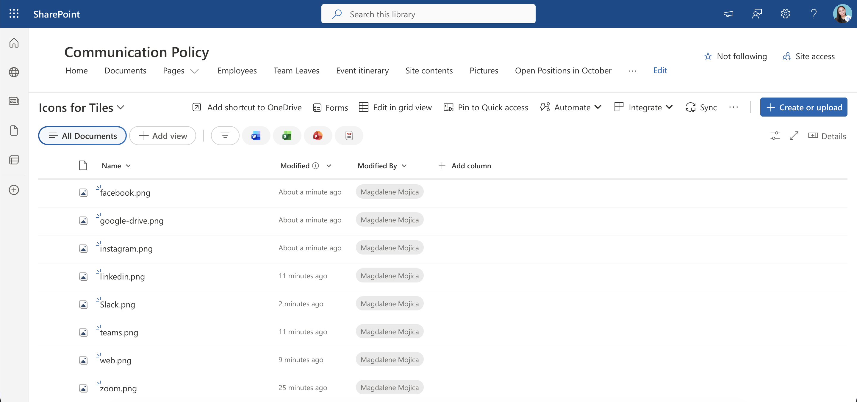 sample document library with icon images