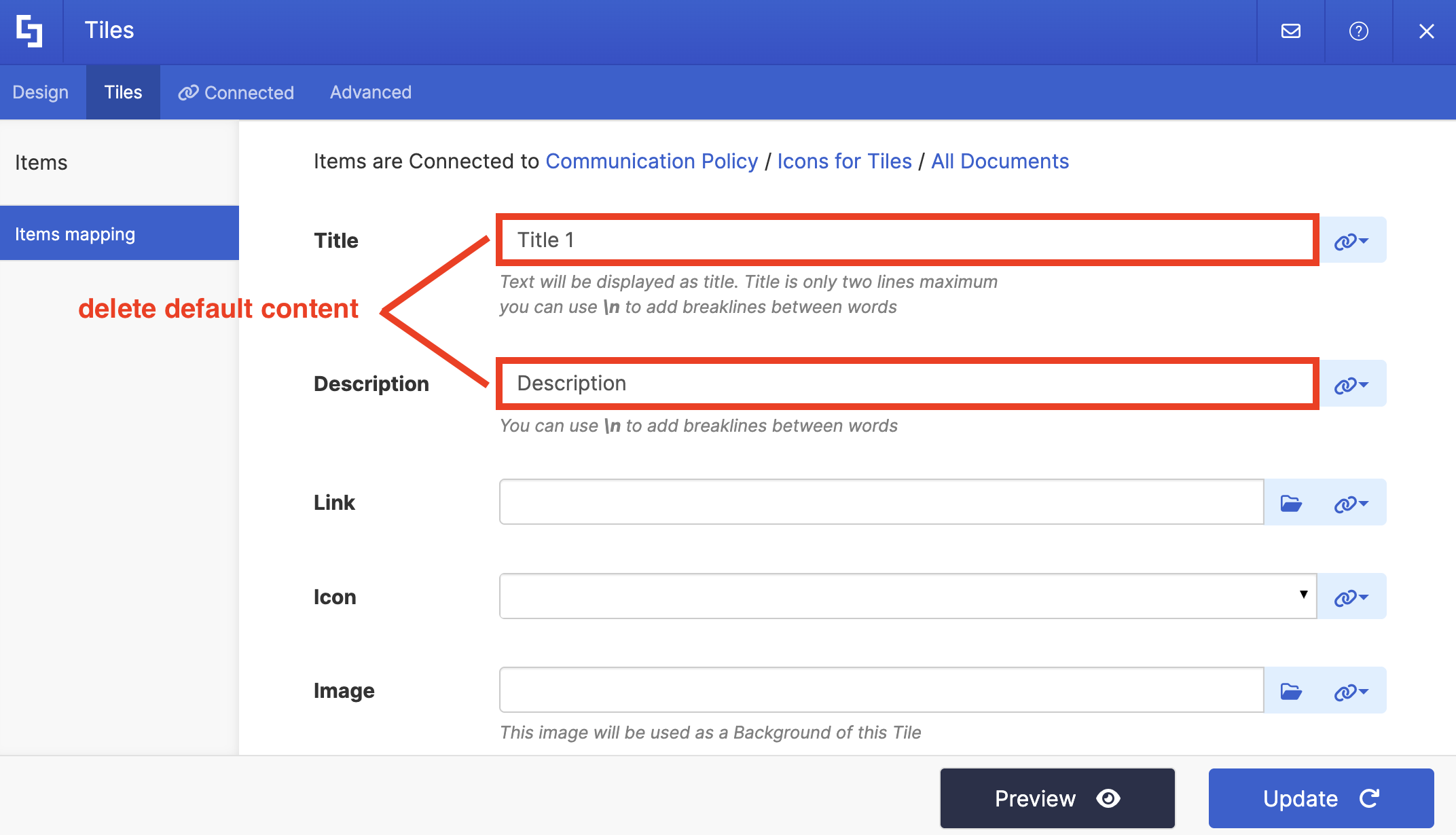 delete default content