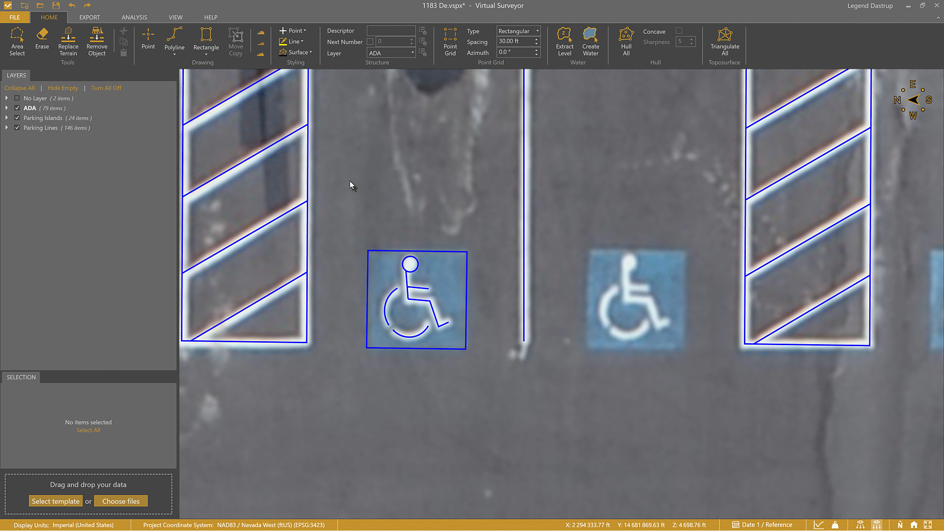 Copy complex drawings like handicap symbols or drainage systems by selecting all the drawn objects and copying them to another location all at once.