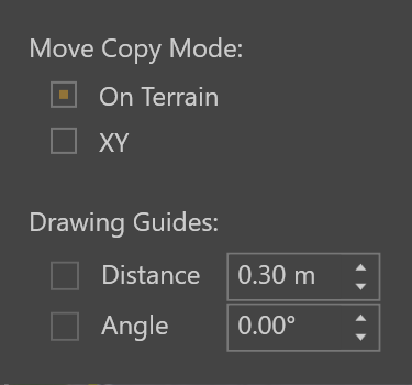 Move/Copy modes and drawing guide options.