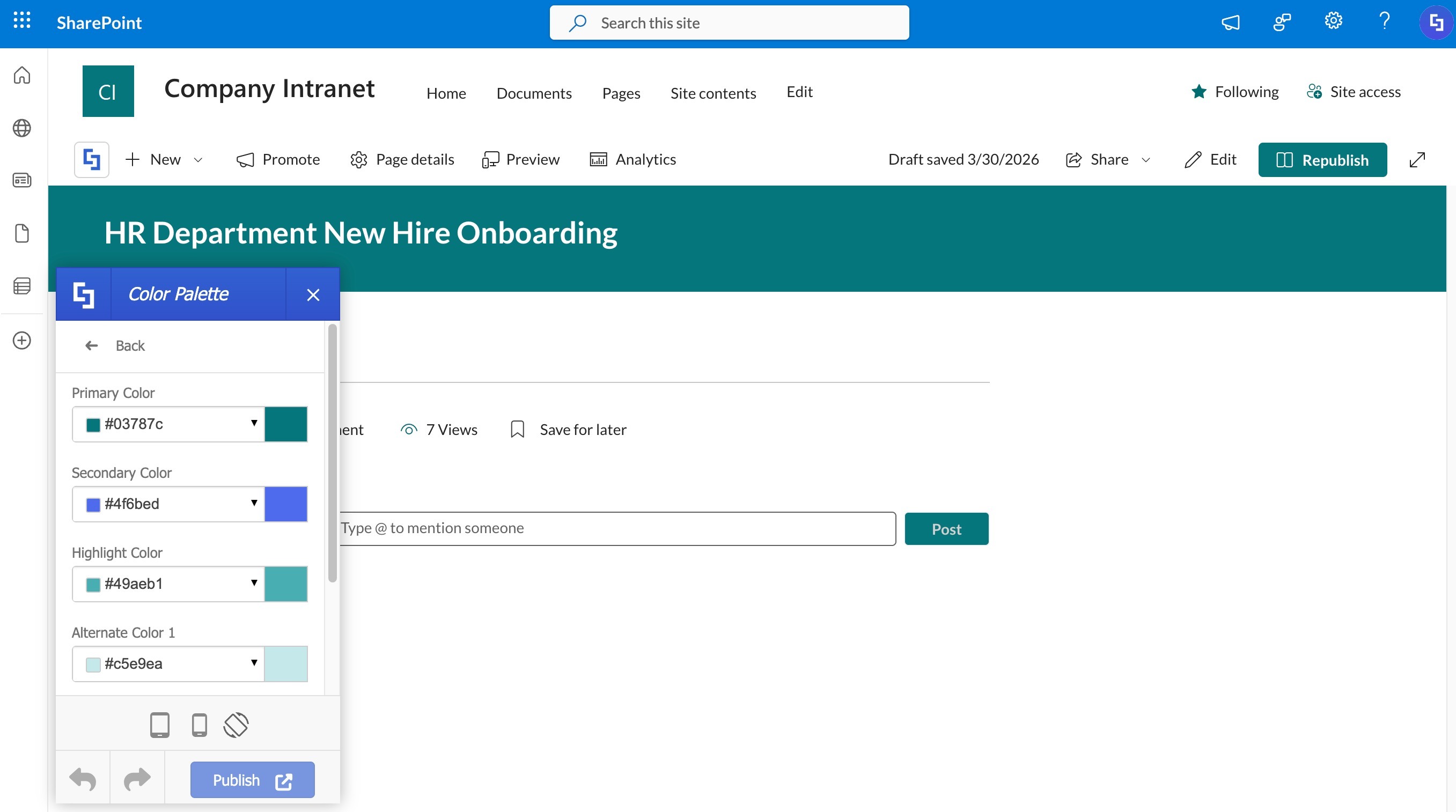 SharePoint theme applied