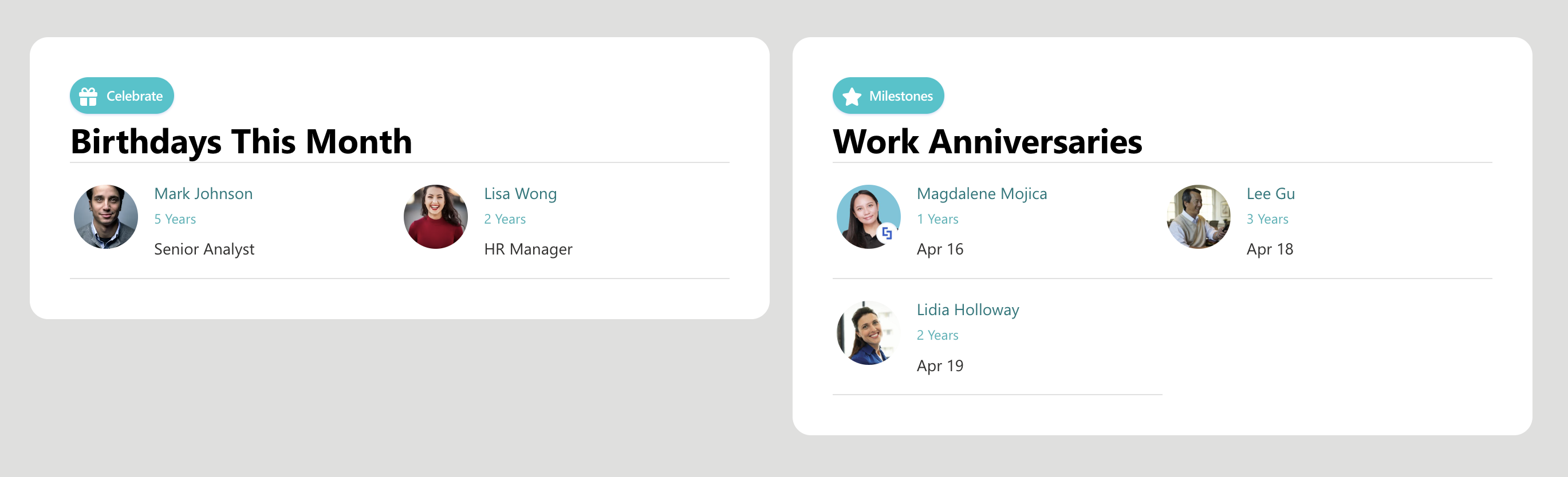 display work anniversaries