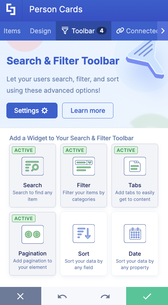 search & filter toolbar