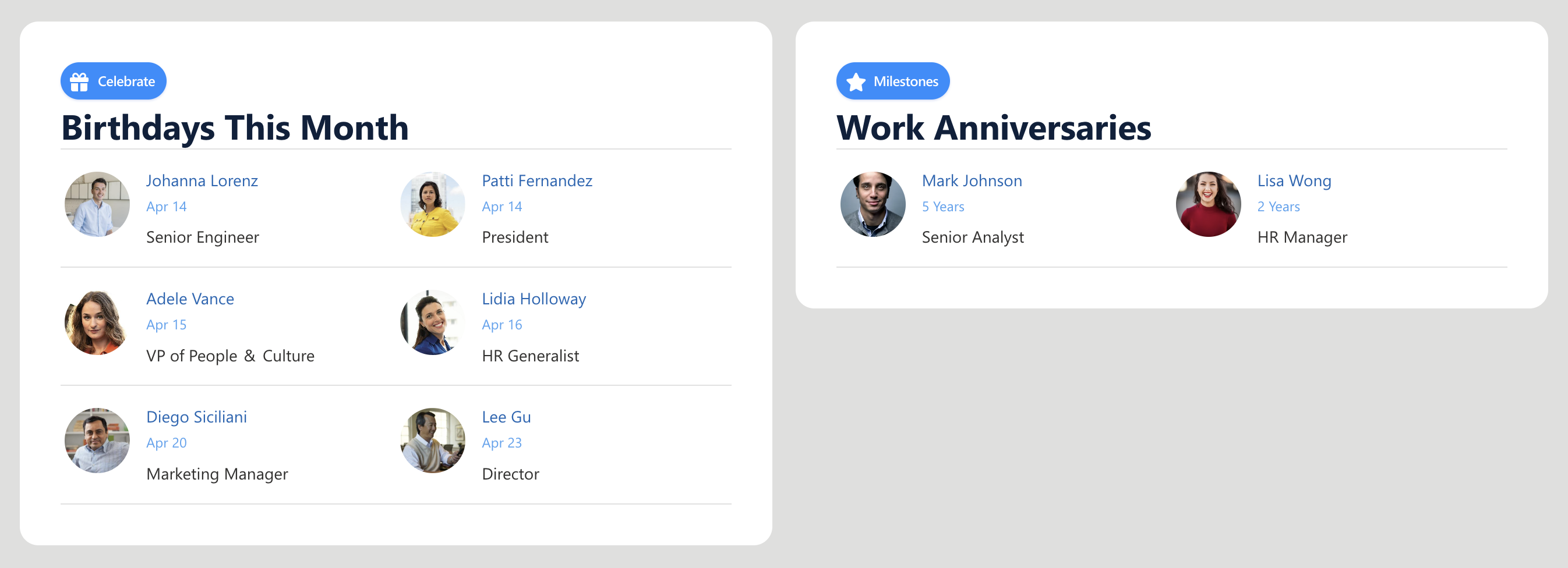 sample upcoming birthdays connection