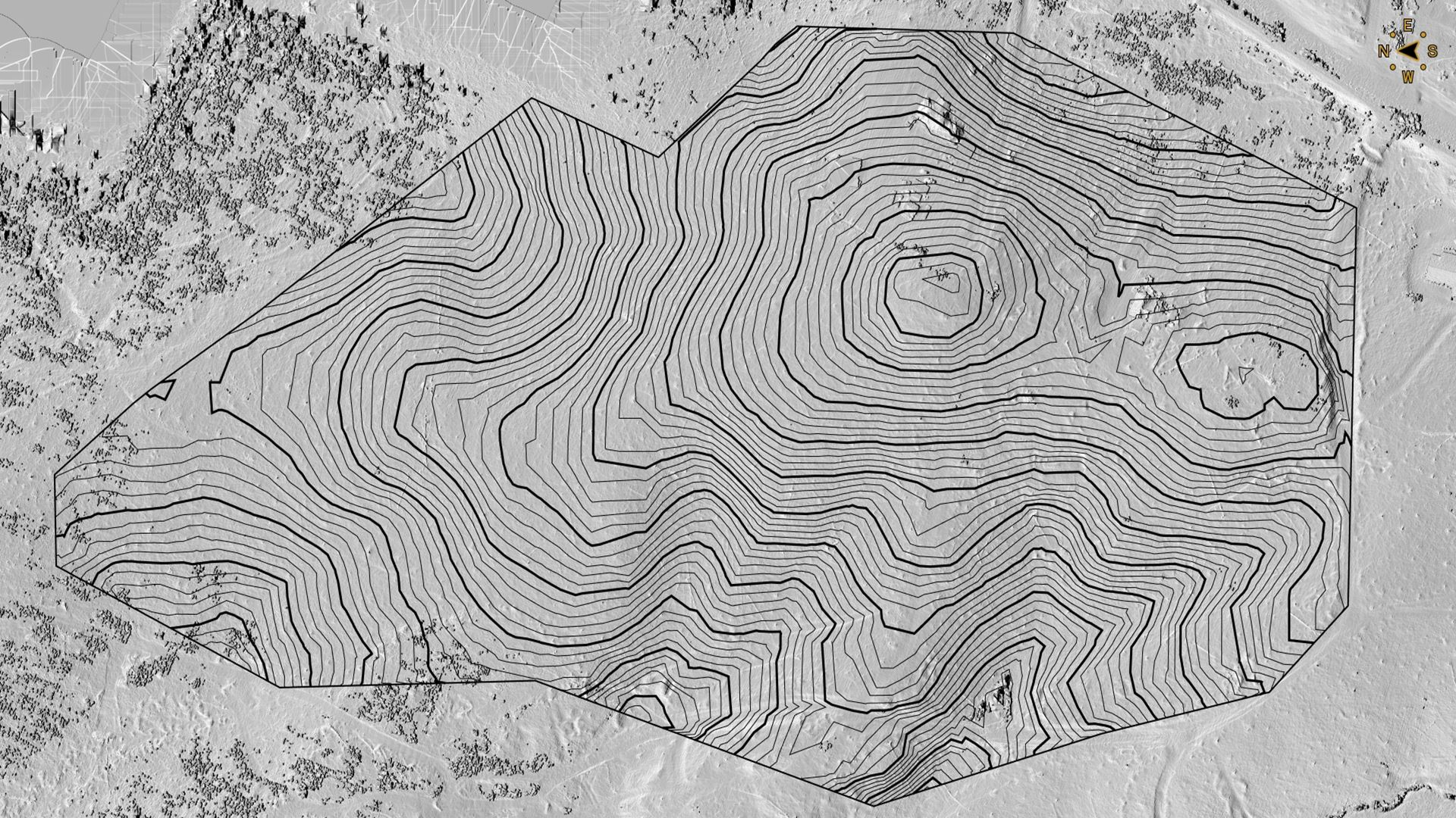 Contours from a Low-pass created surface that did not capture the ridges.