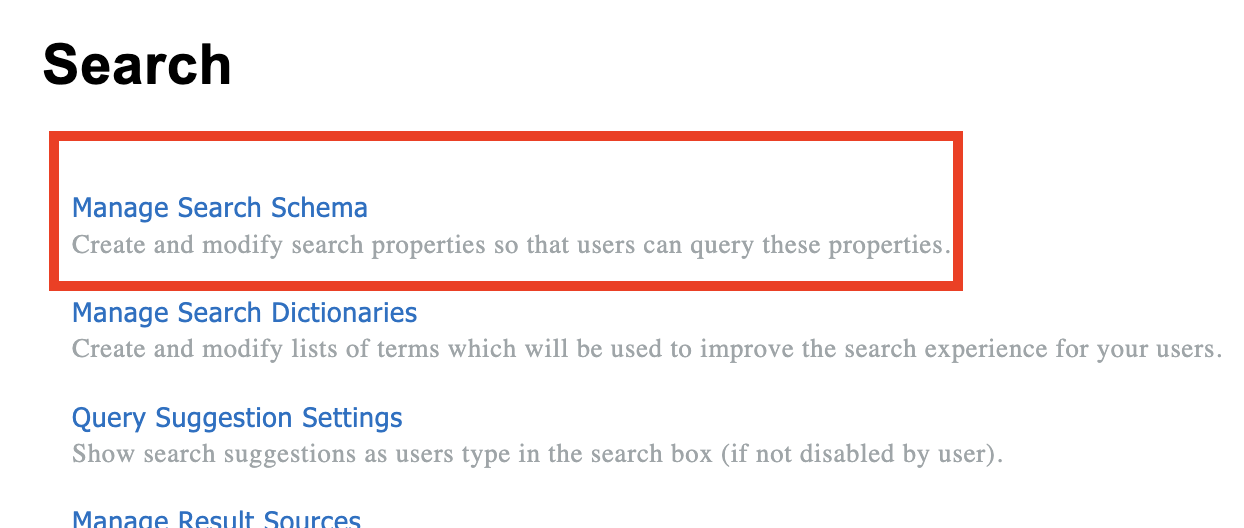 Manage Search Schema