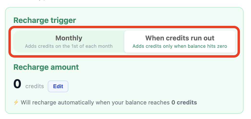 recharge trigger choice