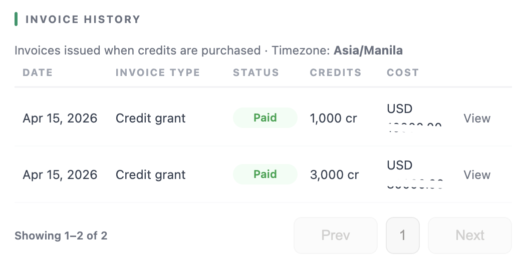 Invoice History