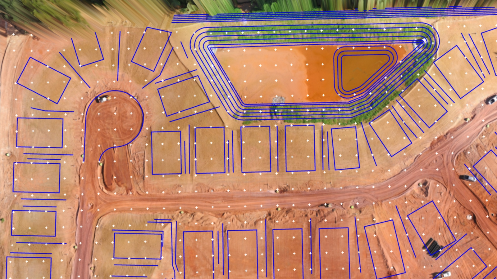 Rectangular point grid with lot lines and boundaries.