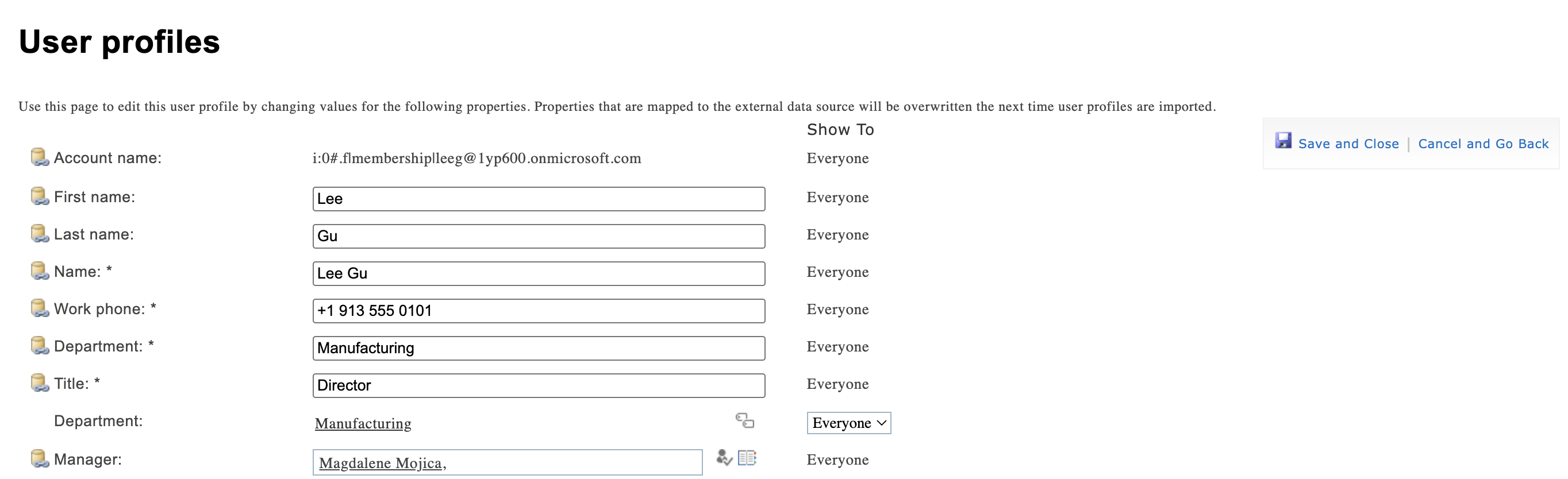 user profile property