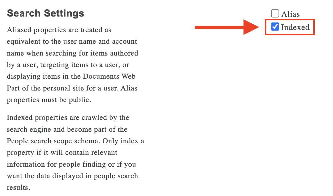 search settings indexed