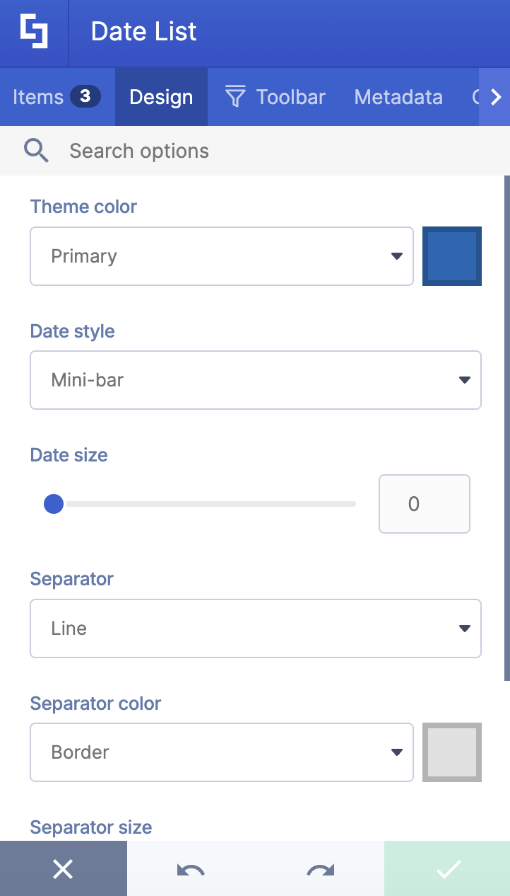 Date List Design tab