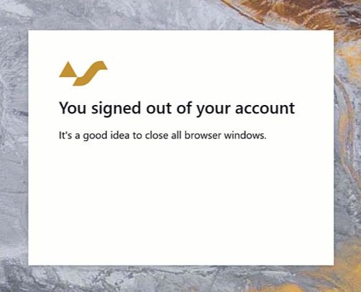 The My Virtual Surveyor sign out page after enabling text as two-factor authentication.