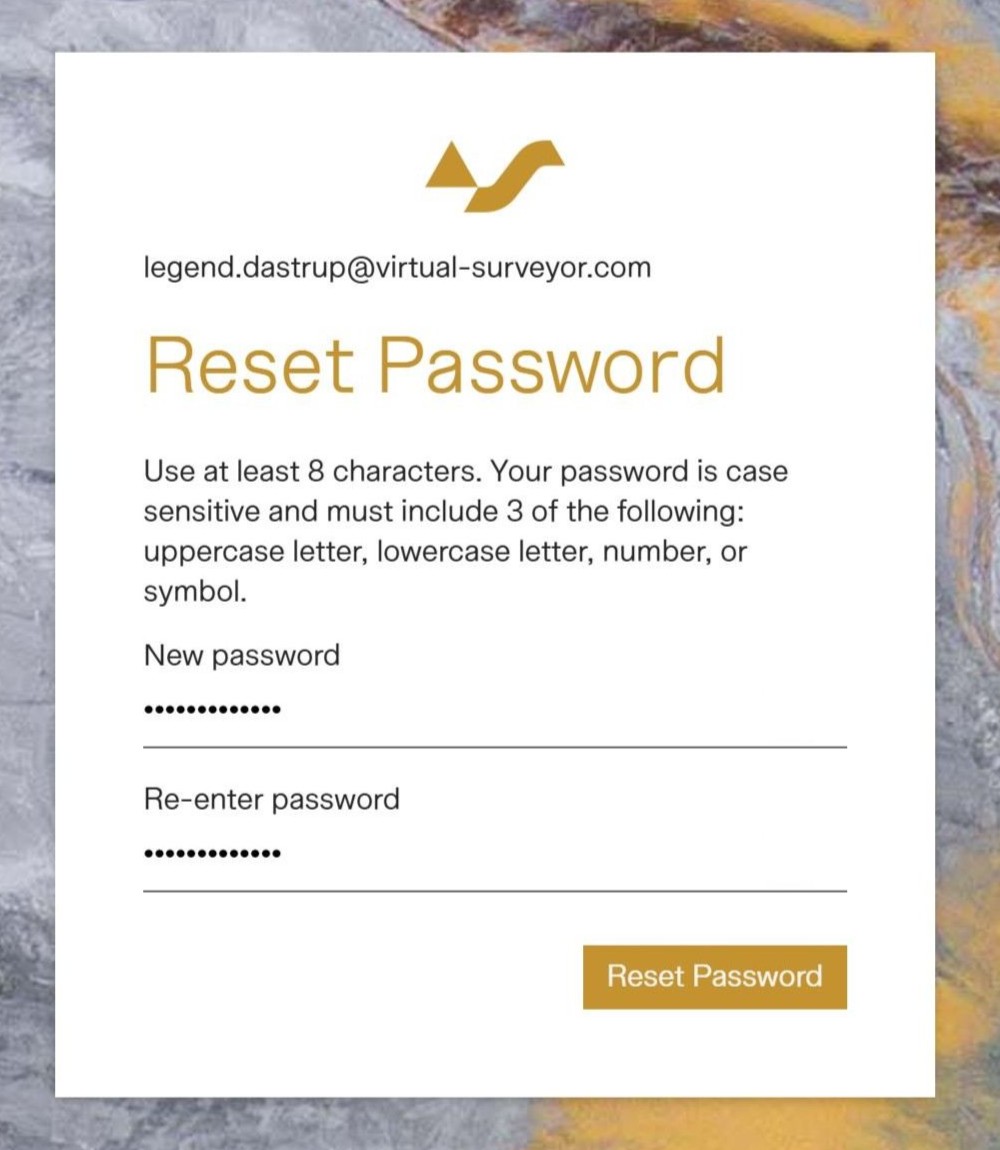 Reset password screen.