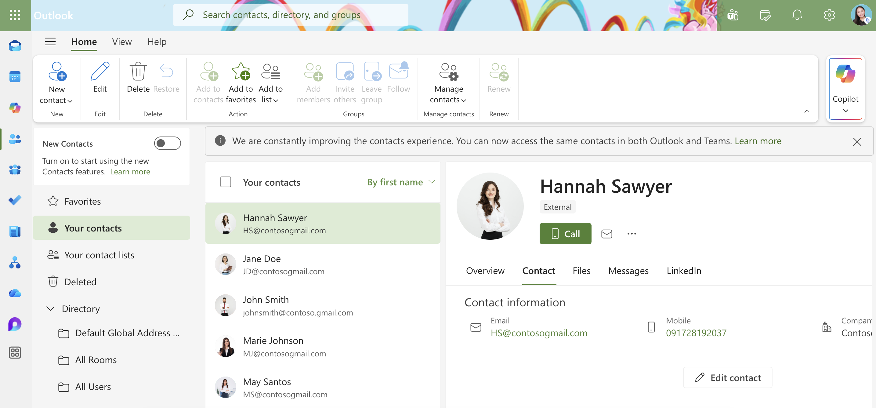 sample contacts list