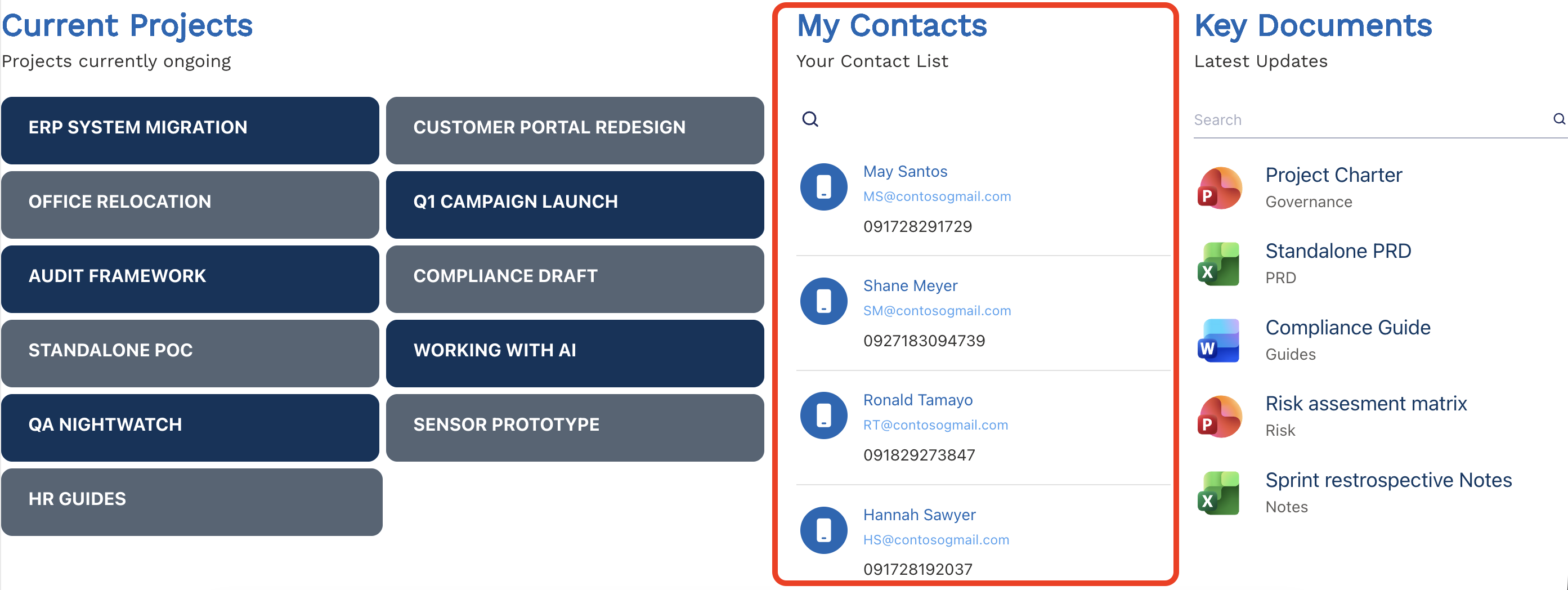 sample contacts list
