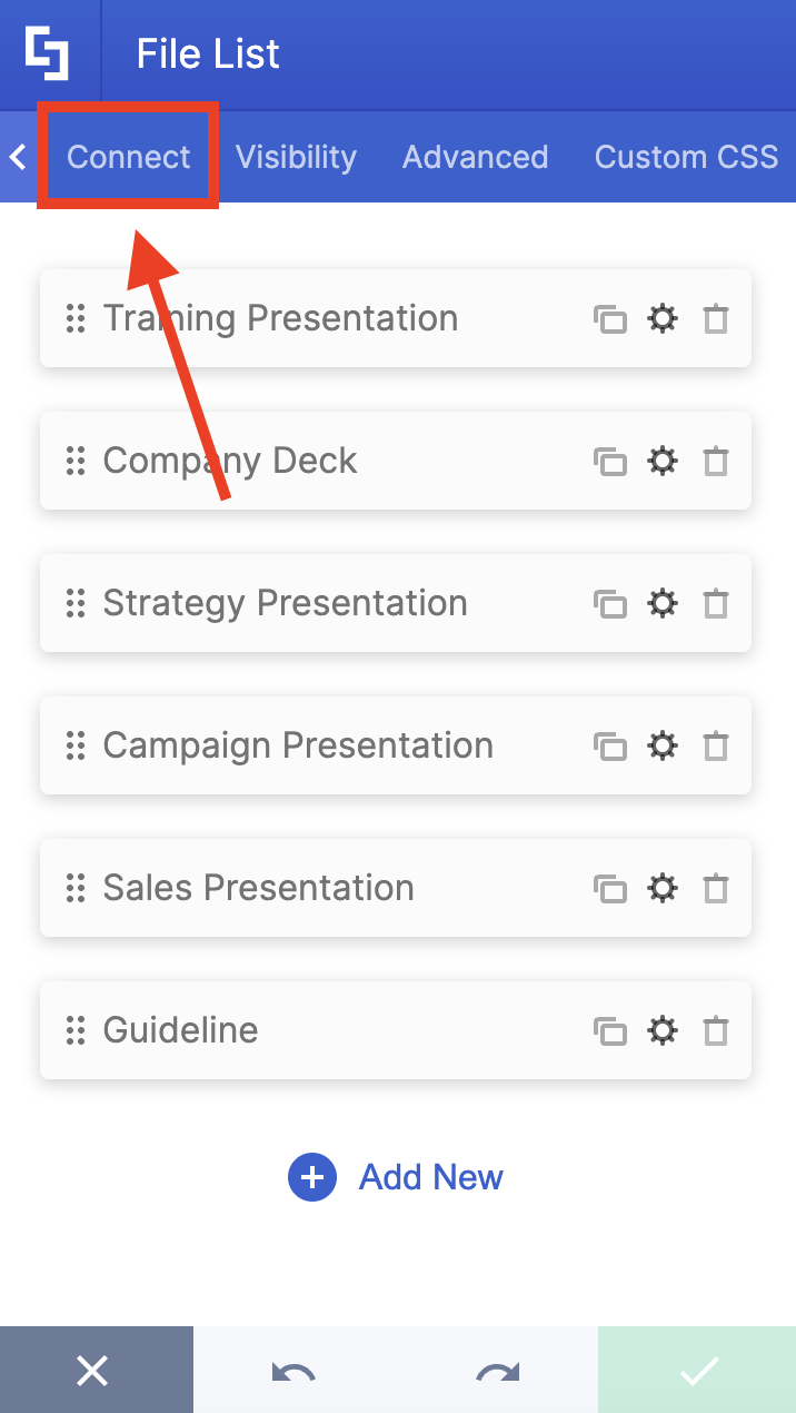 Connect tab