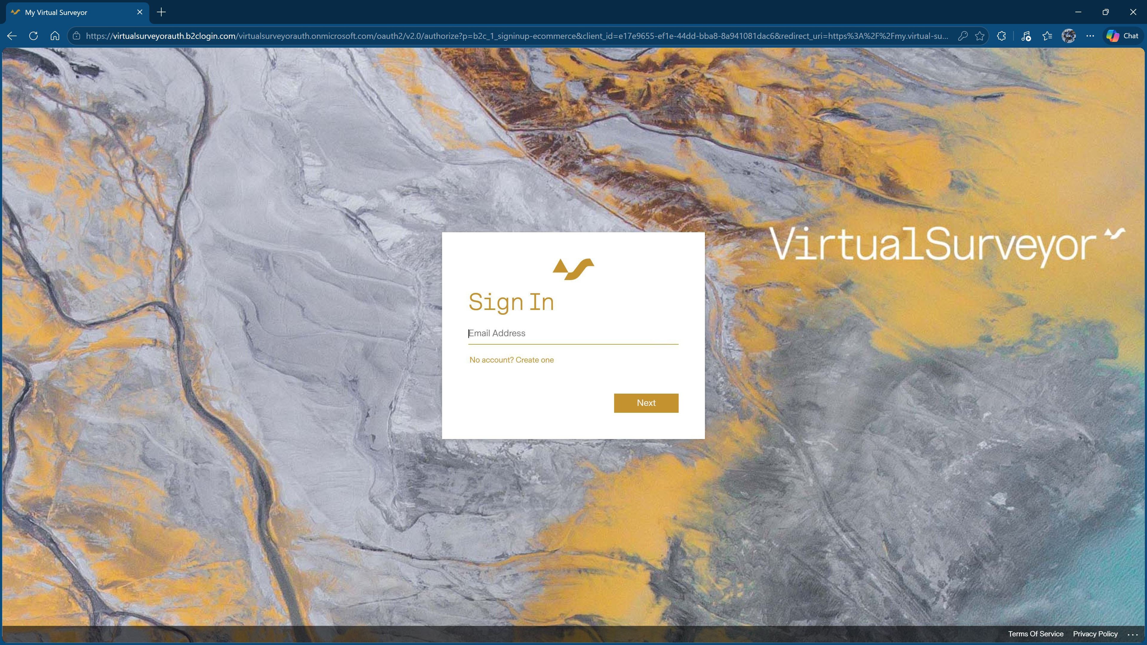 My Virtual Surveyor sign in page.