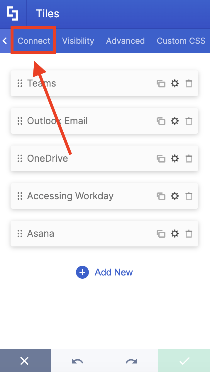 Connect tab