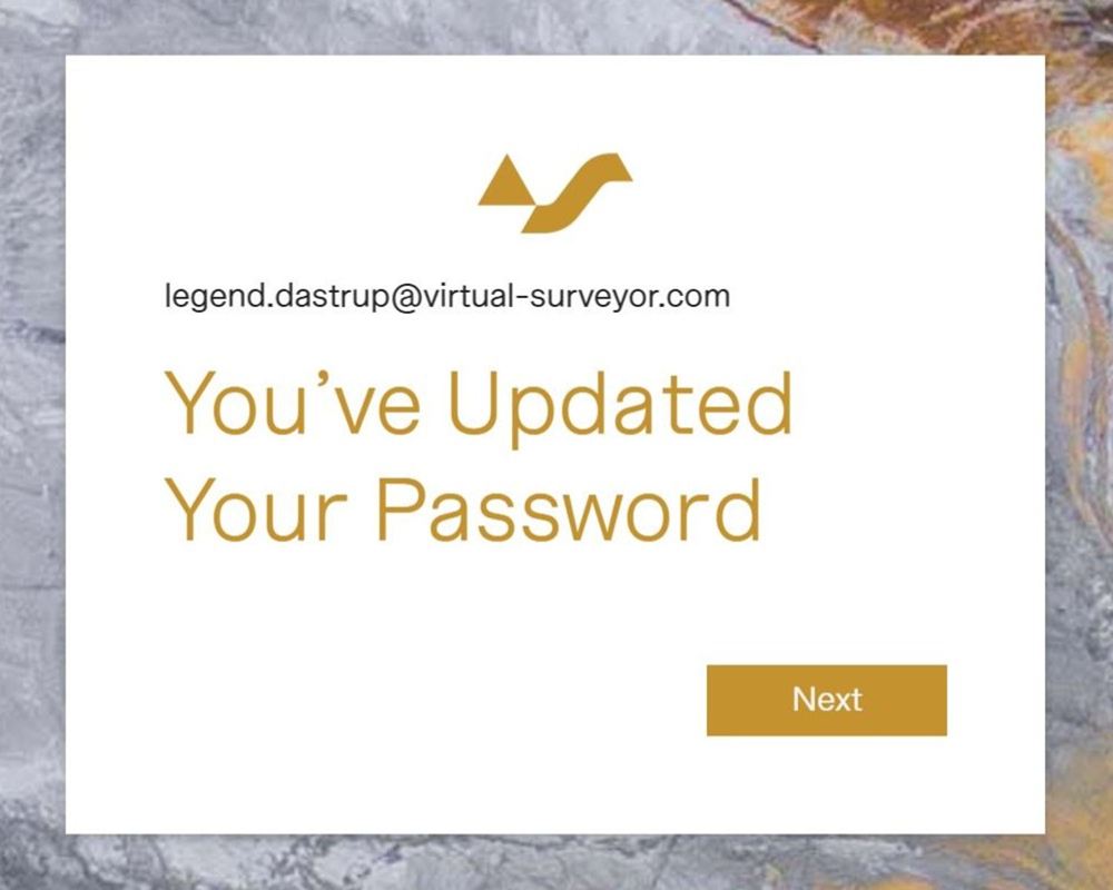Succesfully updated password screen.