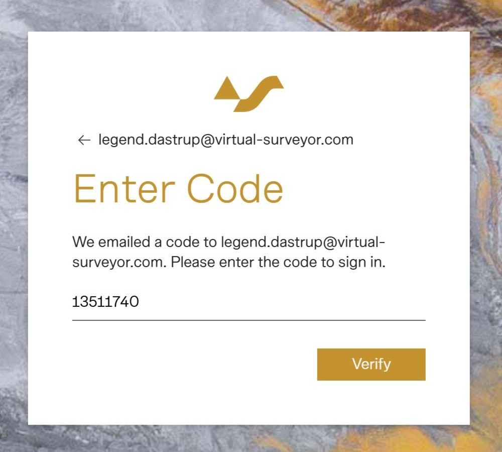 Enter the verfication code screen.