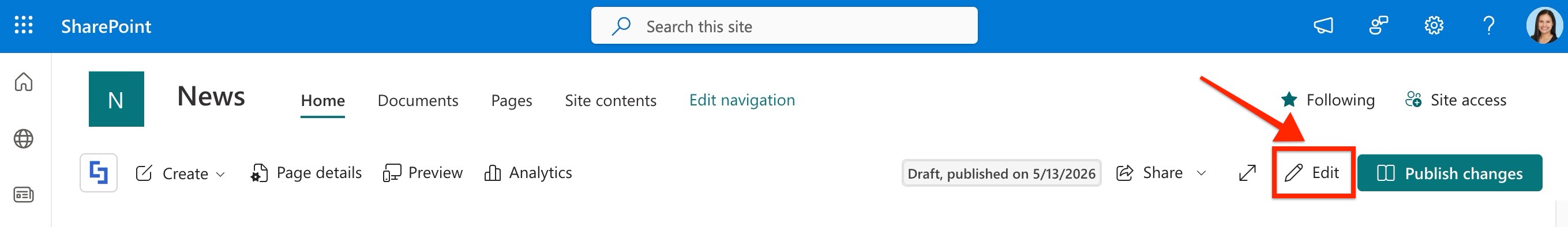 Start a new page or edit an existing one