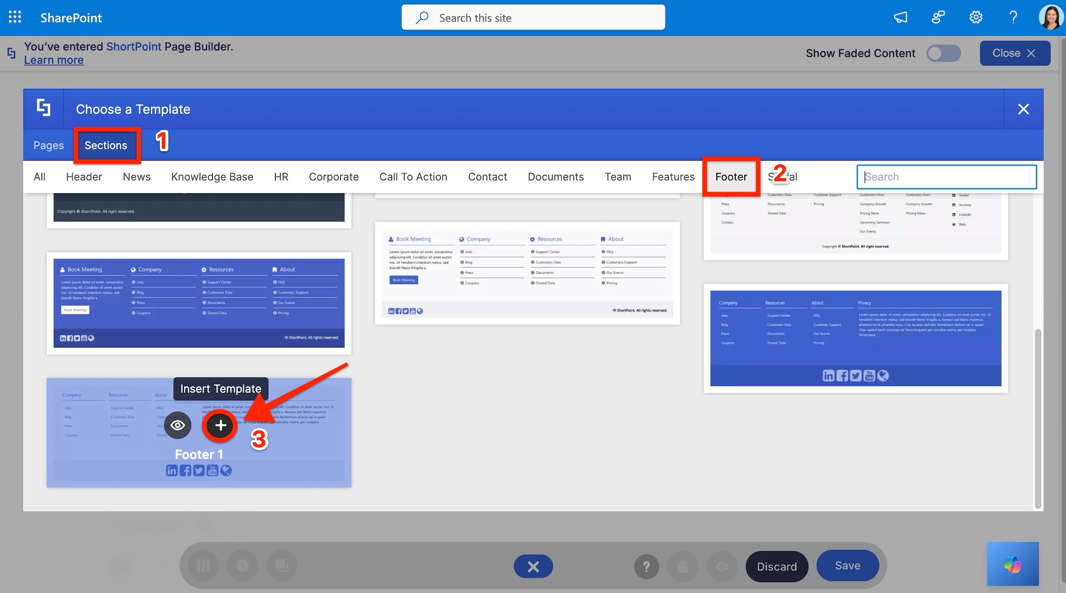 Select a footer template