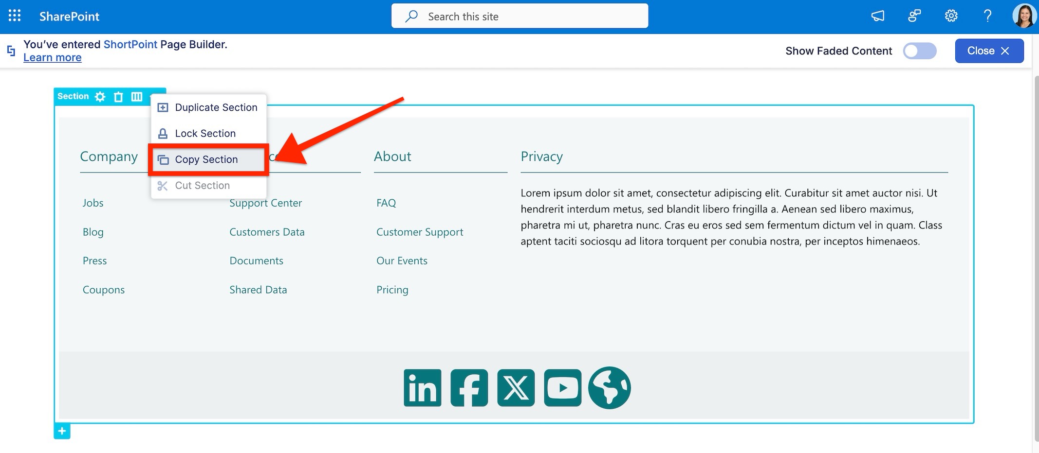 Copy the footer design