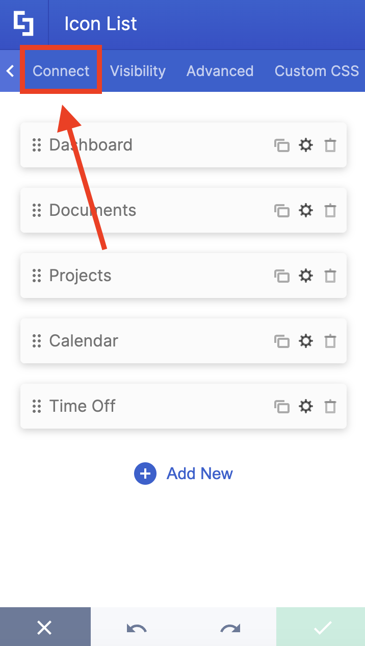 Connect tab