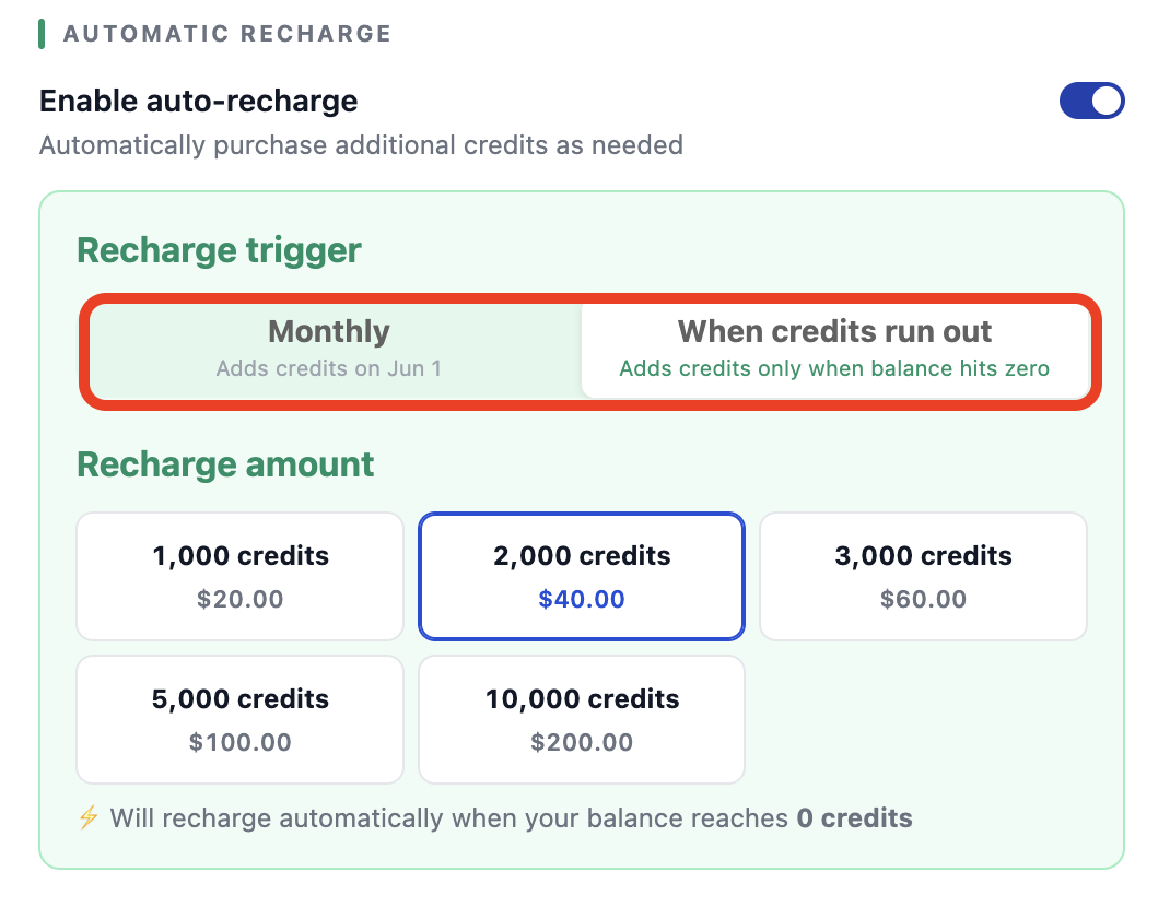 choose recharge trigger