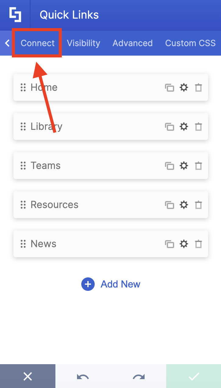 Connect tab