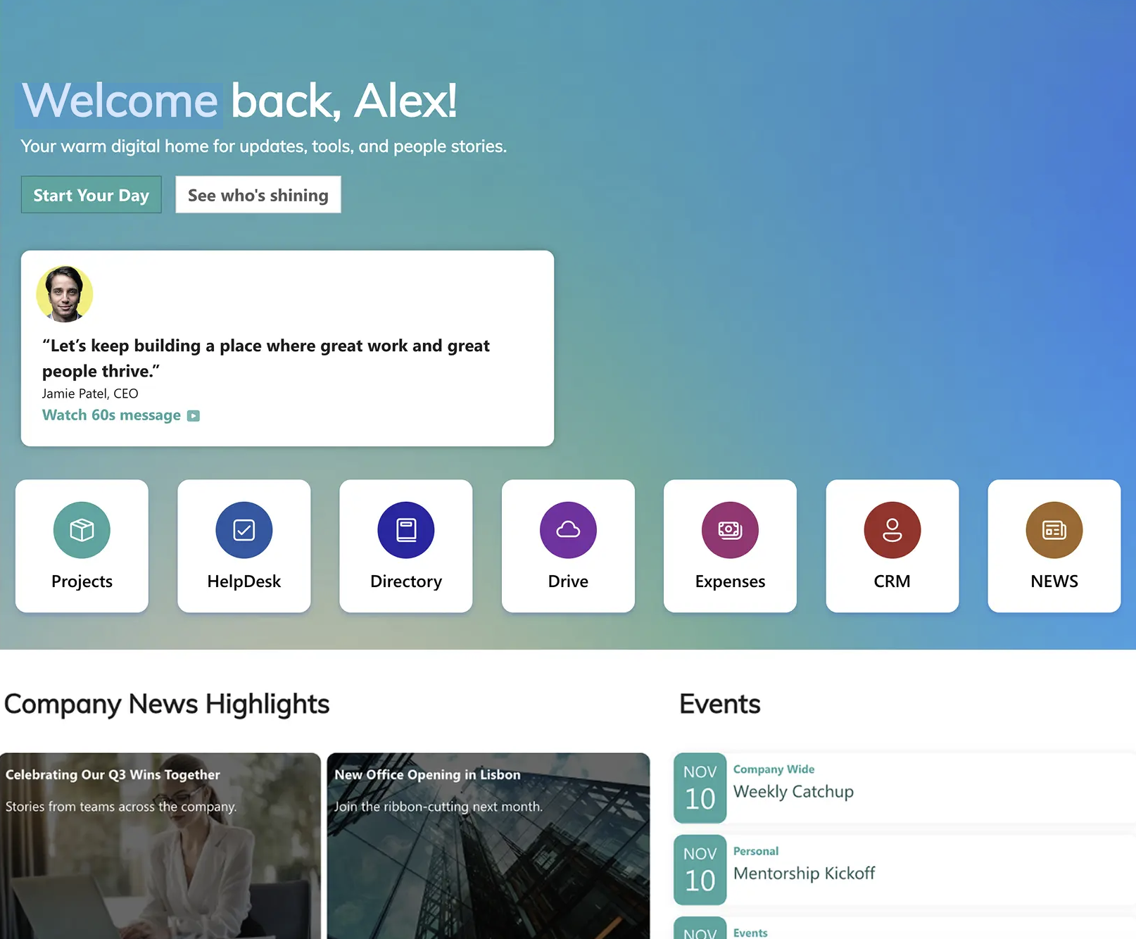 Reviewing an intranet dashboard design used as a visual reference in how to write effective AI prompts for ShortPoint AI Designer