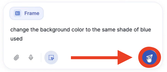 Clicking the blue enter icon to apply the transcribed element layout request within voice prompting