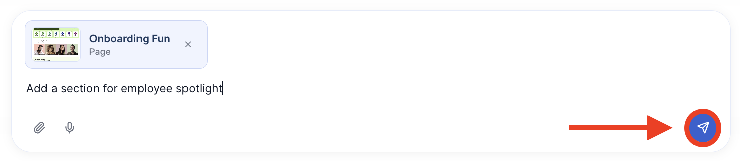 Clicking the blue enter icon to submit modification instructions to edit an existing ShortPoint template