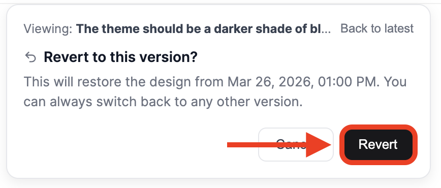 Clicking the revert button to revert to previous prompt version