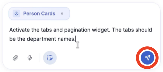 Sending generation instructions to activate search filter widgets