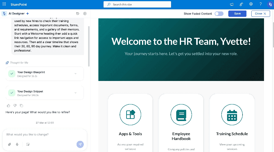 AI Designer applied branding theme to the generated page