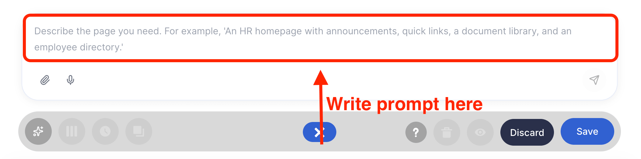 Entering design descriptions into the main text box within how to use text prompting in ShortPoint AI Designer