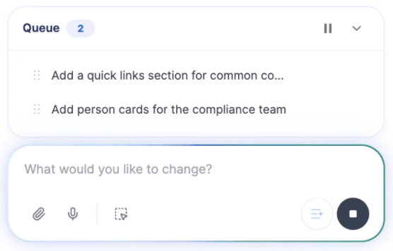 Interface overview of the Prompt Queue feature within ShortPoint AI Designer