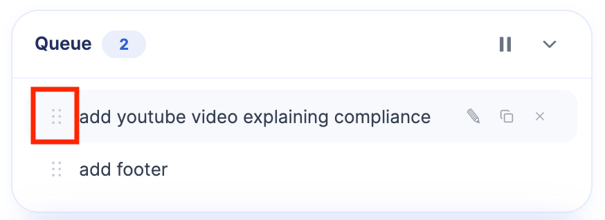 Drag and drop icon used to reorder pending layouts in the queue box