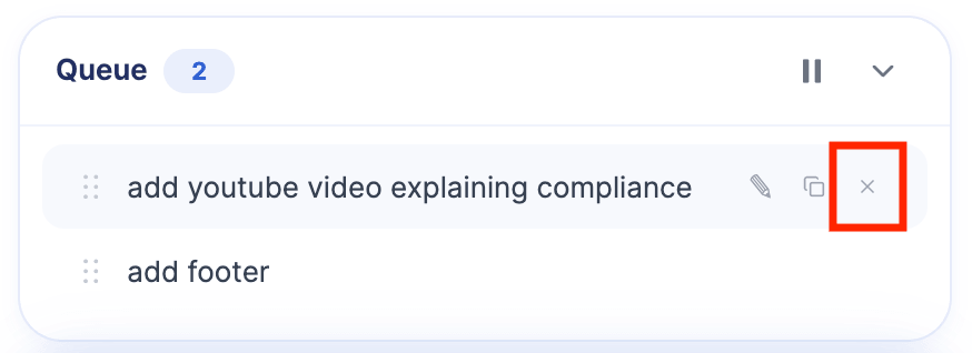 Remove icon used to delete a prompt layout from the queue checklist
