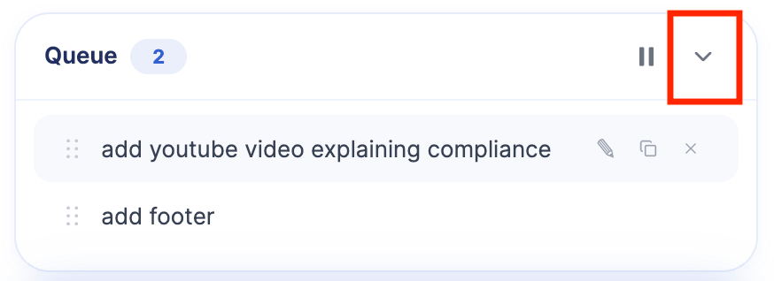 Collapse icon used to minimize the active prompt queue box display