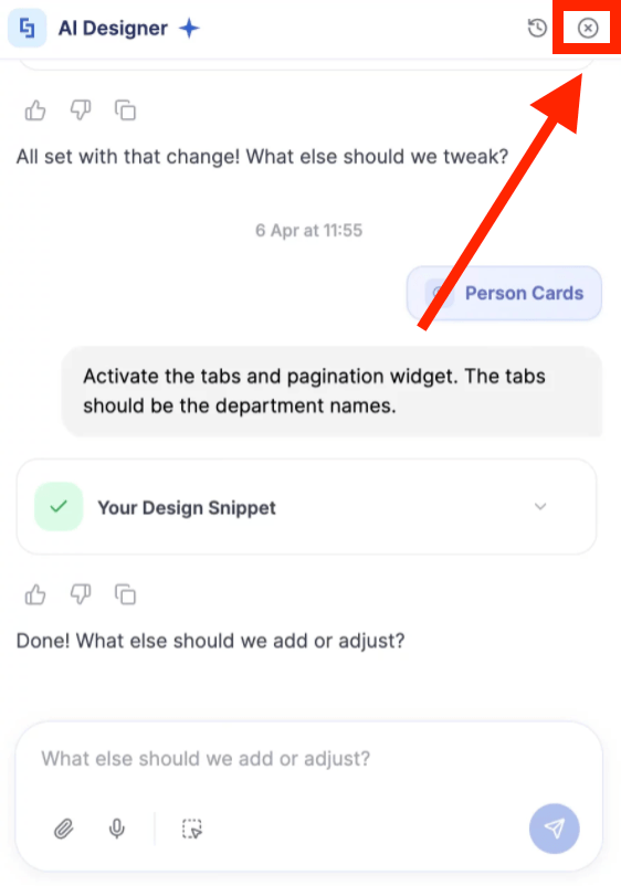 Closing the AI Designer panel once widgets have been applied