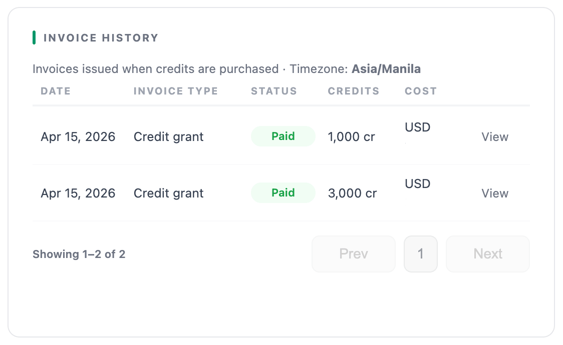 Reviewing a sample invoice entry under the historical transaction log for verification